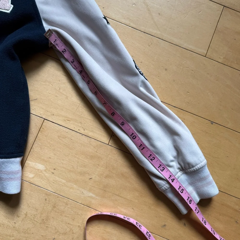 Abercrombie Kids Snap Front‎ Letterman Varsity Jacket Navy Blue Pink sz 11/12